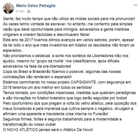 Petraglia Promete Atl Tico Pr Forte Em E Ataca Oposi O Futebol