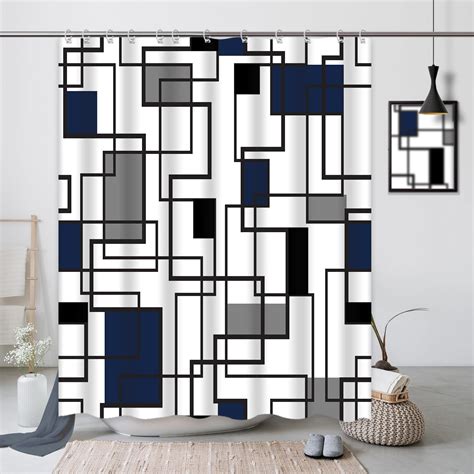 Loyapobo Navy Blue Black Shower Curtain Grey And White