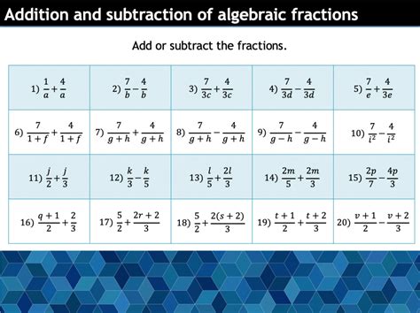 Adding And Subtracting Algebraic Fractions Ticktockmaths