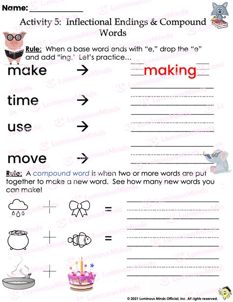 reading comprehension worksheets inflectional endings  compound words