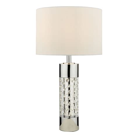 Dar Lighting Yalena Large Glass Table Lamp In Polished Chrome With Ivory Shade Table And Desk