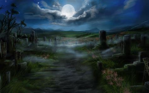 night, Moon, Clouds, Cemetery, Artwork, Digital art Wallpapers HD ...