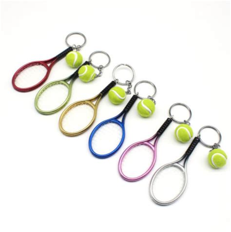 Tennis Racket And Ball Keychains For Children T Miniature Garden Sport