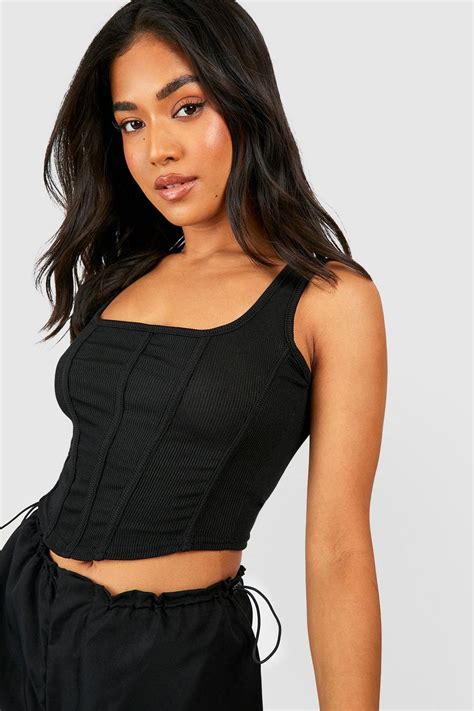 Petite Rib Corset Top Boohoo