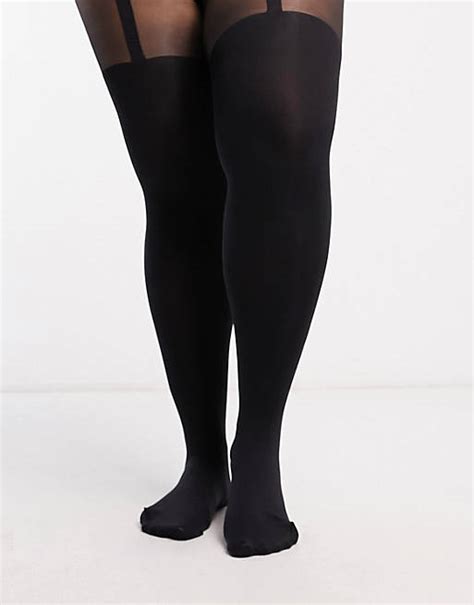 Pretty Polly Curve Mock Suspender Tights In Black Asos