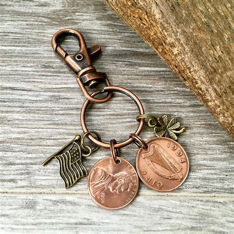 Irish American Keyring Keychain Or Clip An Irish Penny And A Usa