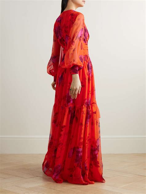 ERDEM Belted Floral Print Tiered Silk Chiffon Maxi Dress NET A PORTER