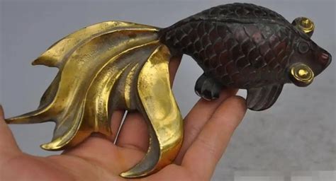 Lucky Old Chinese Feng Shui Bronze Gilt Wealth Goldfish Fish Auspicious