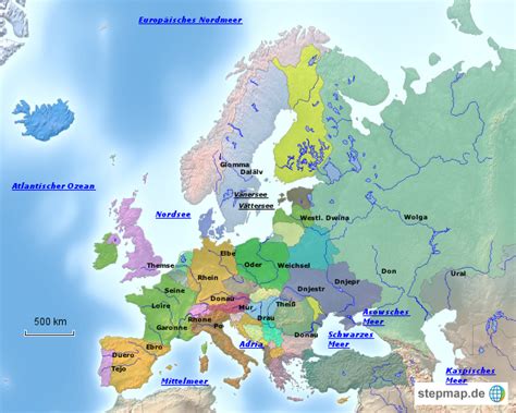 StepMap Europas Flüsse und Meere Landkarte für Europa