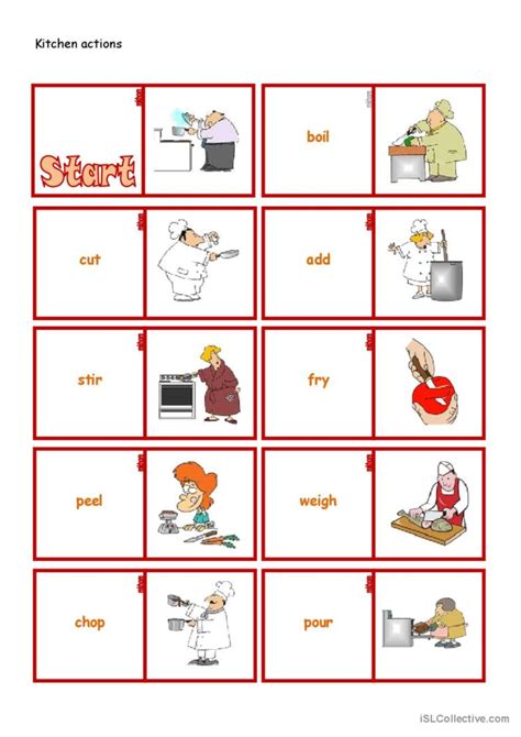 Kitchen Actions Domino English Esl Worksheets Pdf Doc