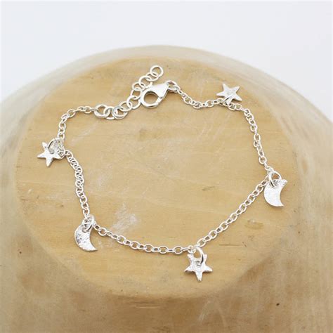 Sterling Silver Star And Moon Charm Bracelet By Lucy Kemp Silver Jewellery