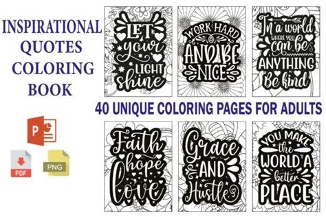 Printable Inspirational Quotes Coloring Book 40 Unique Pages Digital