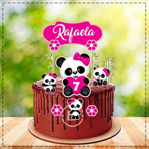 Panda Rosa Topo De Bolo Digital Elo Produtos Especiais