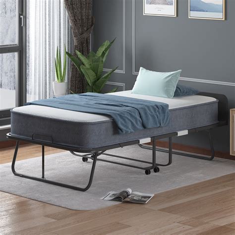 "ZAFLY 38"" Portable Folding Bed with Thick Foam Mattress, Sturdy Steel Frame & Rolling Wheels ...