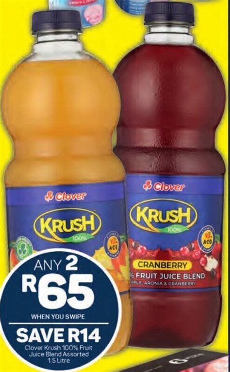 Clover Krush 100 Fruit Juice Blend Assorted 1 5 Litre Offer At Pick N Pay