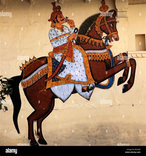 India Rajasthan Udaipur City Palace Wall Painting Stock Photo Alamy