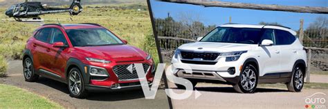 Comparison 2020 Hyundai Kona Vs 2021 Kia Seltos Car Reviews Auto123