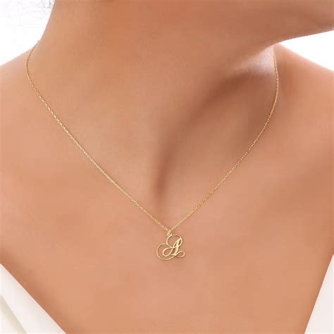 K Solid Gold Initial Necklace K Gold Letter Etsy