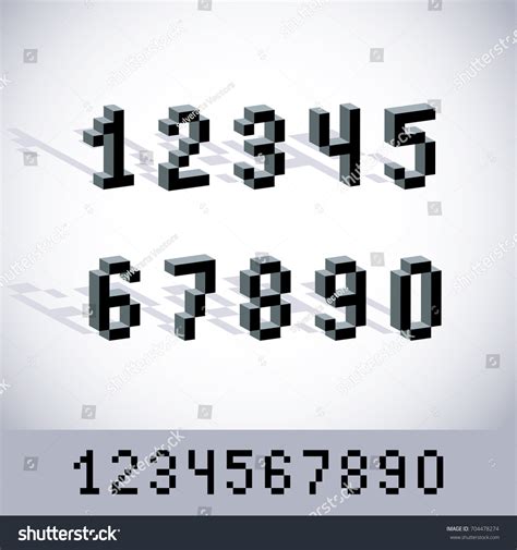 Cybernetic 3d Numbers Pixel Art Vector เวกเตอรสตอก ปลอดคาลขสทธ