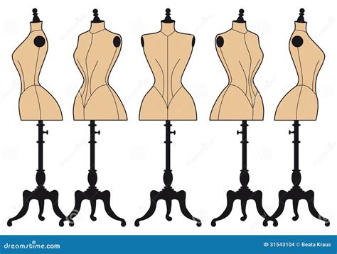 Vintage Fashion Mannequins Vector Set Stock Vector Illustration Of