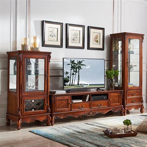 Traditional Wood TV Stand Console Open Storage TV Media Stand with Doors for Living Room TV ...