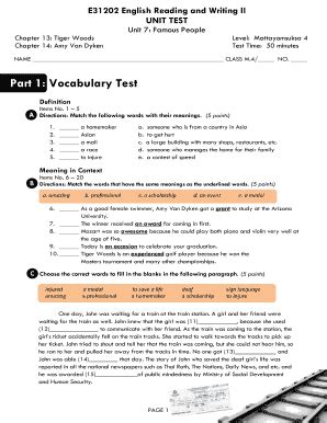 Fillable Online Km Streesp Ac Part 1 Vocabulary Test Km Streesp Ac