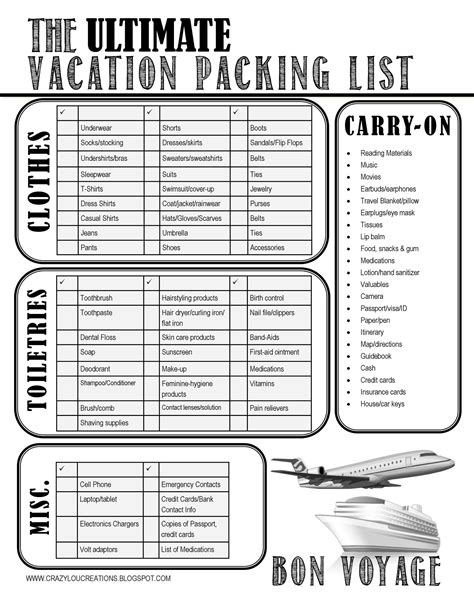 Printable Packing List For Beach Vacation - Printable Word Searches