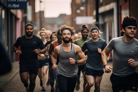 Premium Photo A Group Of People Running Down A Street