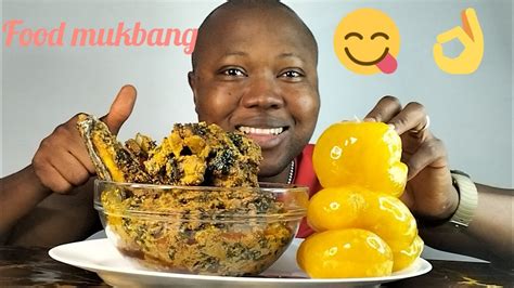 African Food Mukbang Starch Fufu With Egusi Soup Mukbang Youtube