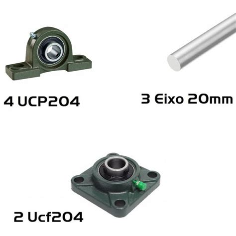 Kit 4 Mancal Ucp204 2 Ucf204 Rolamentos 3 Eixo 20mm Loja Brafer