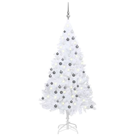 Árvore de Natal artificial luzes LED e bolas 120cm PVC branco Loja