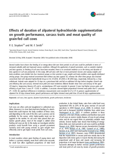 Pdf Effects Of Duration Of Zilpaterol Hydrochloride Supplementation