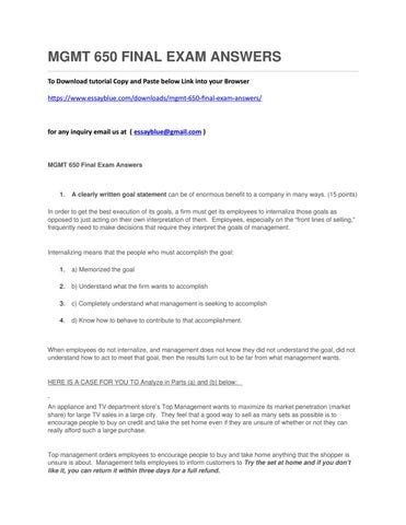 Mgmt Final Exam Answers By Annettenielsen Issuu