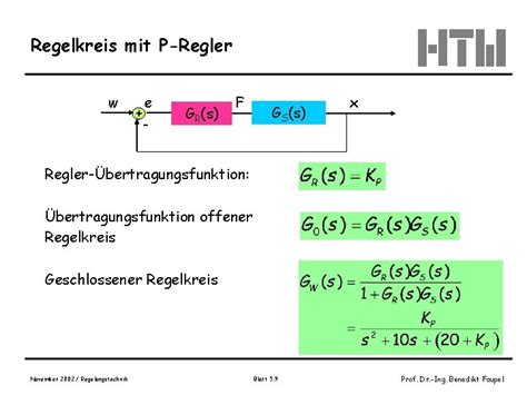 Vorlesung Regelungstechnik 1 Auswahl Einstellung Und Parametrierung Von