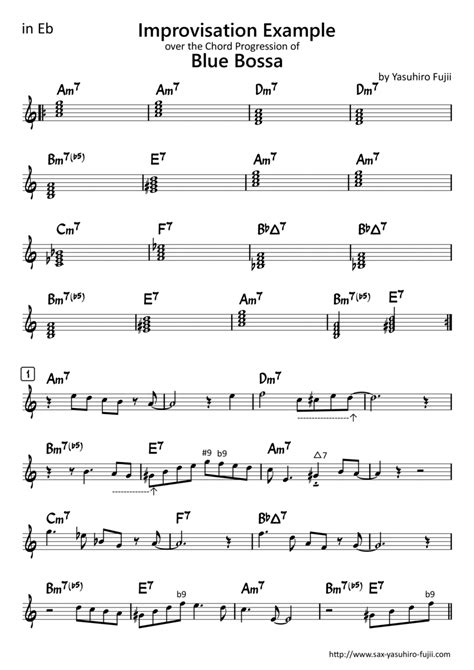 Improvisation Example Over The Chord Progression Of Blue Bossa Ex1