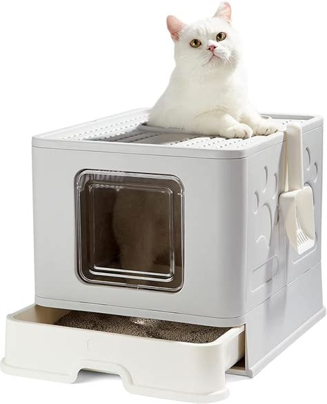 Pawsayes Cat Litter Tray Litter Box With Lid XXL Large Foldable Top