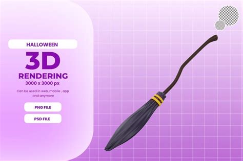 Premium Psd 3d Rendering Halloween Witch Broom Illustration Object