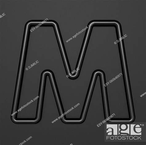 Black Outline Font Letter M 3d Illustration On Black Background Stock