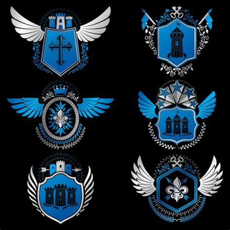 Premium Vector Heraldic Emblems With Wings Isolated On White Backdrop