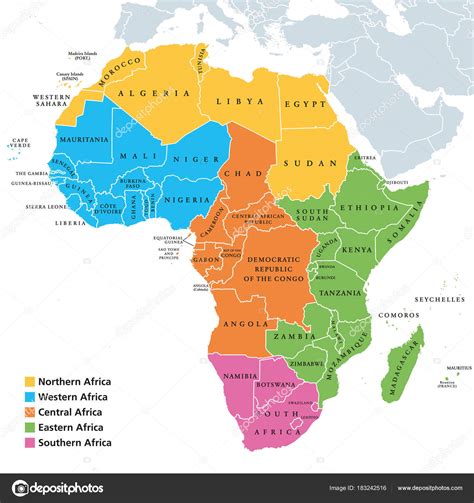 África Mapa Das Regiões Com Países Individuais — Vetor De Stock © Furian 183242516