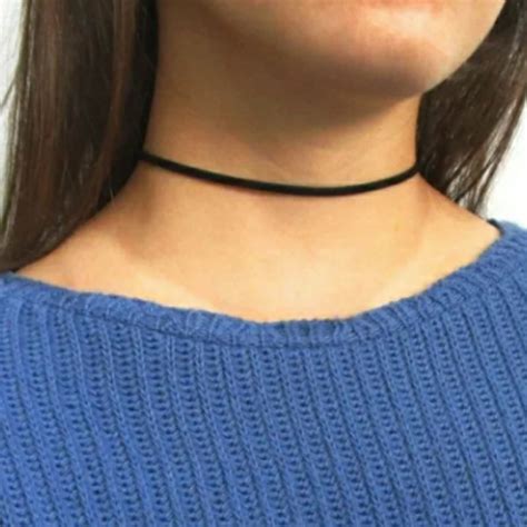 Colar choker de couro camurça choker básico Gargantilha preta