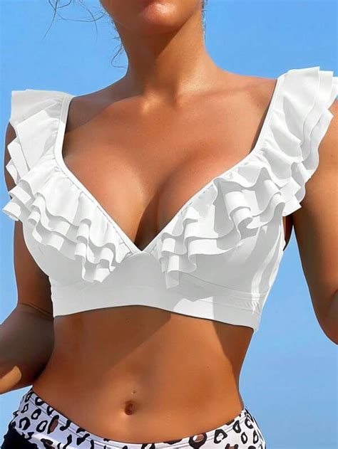 SHEIN Swim Mod Ruffle Trim Bikini Top SHEIN USA