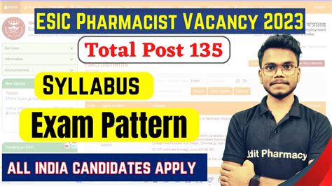 ESIC Paramedical Recruitment 2023 ESIC Pharmacist Vacancy 135 Post