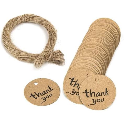 Lot de 100 étiquettes rondes en papier kraft de 3 cm et ficelle de jute