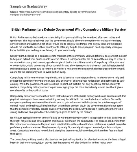 ⇉british Parliamentary Whip Compulsory Military Service Essay Example Graduateway