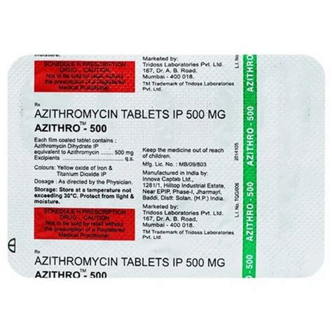 Azithro Azithromycin 500mg Tablets Prescription Treatment