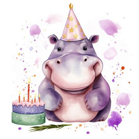 Premium AI Image There Is A Hippo With A Birthday Cake And A Party