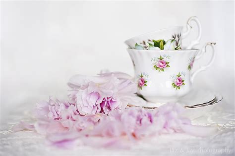 Two White And Pink Floral Mugs Flowers Cup Dishes Pink Peonies Hd