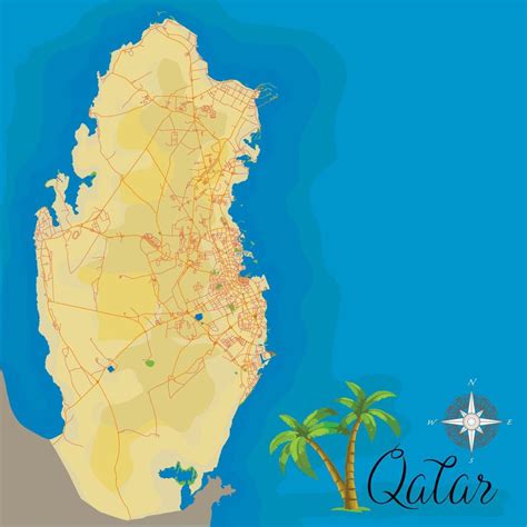 Qatar. Realistic satellite background map with roads. Drawn with cartographic accuracy. A bird's ...