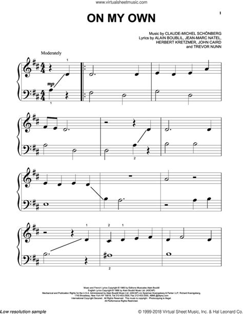 Claude Michel Schonberg On My Own From Les Miserables Sheet Music